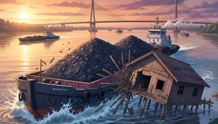 Warga Samarinda Tagih Tanggung Jawab Perusahaan, Dapurnya Hancur Disapu Tongkang Batubara