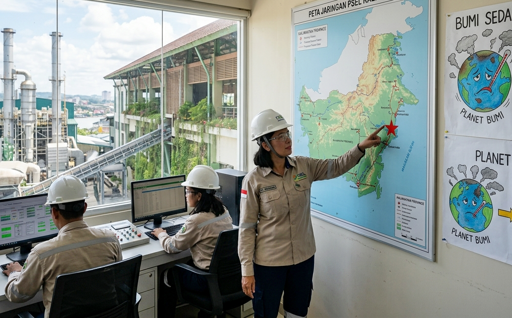OLAH SAMPAH SAMARINDA - Ilustrasi olah sampah jadi energi listrik. Tak lagi sekadar menumpuk limbah, Kota Tepian kini tengah memacu akselerasi pembangunan fasilitas Pengolahan Sampah menjadi Energi Listrik (PSEL) sebagai solusi radikal penanganan sampah perkotaan. Langkah strategis ini dibahas tuntas dalam Rapat Koordinasi yang dipimpin langsung oleh Wakil Wali Kota Samarinda, Saefuddin Zuhri, di Ruang Rapat Wakil Wali Kota, Minggu (29/3/2026) pagi. (Gemini Ai)